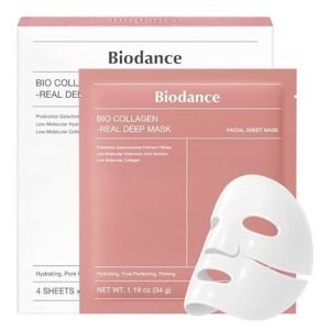 biodance bio collagen real deep mask, hydrating overnight hydrogel mask, pore minimizing, elasticity, plumping improvement, korean skin care, gifts for women | 1.19oz(34g) x 4ea