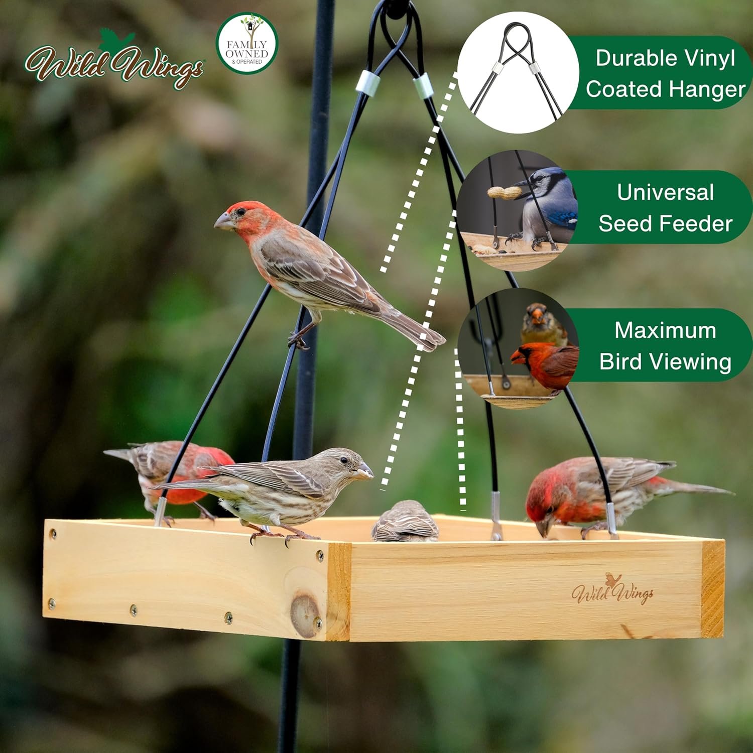 wild wings wwcf23 rot resistant cedar hanging tray bird feeder with fresh seed tray, platform feeder for outdoor wild bird seed feeder and décor, wood wild wings wwcf23 rot resistant cedar hanging tray bird feeder with fresh seed tray, platform feeder for outdoor wild bird seed feeder and décor, wood